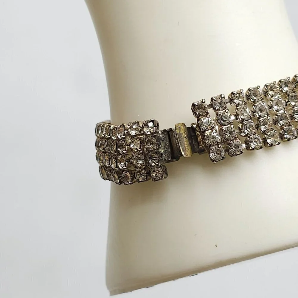 Vintage Clear Rhinestone Bracelet Sparkling Crystal Jewelry Elegant Statement Pi